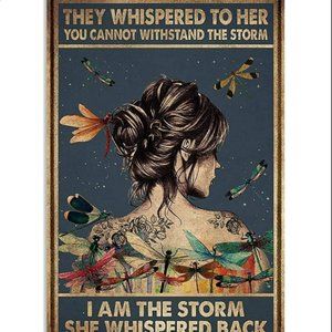 ZMKDLL Vintage Metal Tin Sign Hippie Dragonfly I Am The Storm She Whispered Back